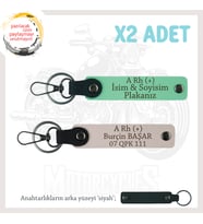 Motorcu Tarzına Özel, İsim Plaka ve A Rh (+) Kan Grubu, Hediyelik x2 Anahtarlık Set, Yeşil-Pudra-Syh