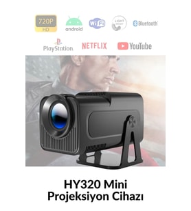 Mini Siyah Taşınabilir Projektör 720P HD, Android, Wireless ve Bluetooth Destekli