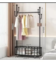 Oval Konfeksiyon Askılığı Siyah Askılık Ayaklı Askılık Kıyafet Askılığı Tekerlekli 100 cm 6013-NRM