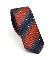 Lacivert Verev Desenli Koyu Turuncu Dokuma Kumaş Mendilli Slim Fit Kravat // SDK-2505-6
