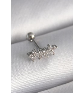 316L Çelik Gümüş Renk Zirkon Taşlı Yonca Tragus Piercing TJ-PR1255