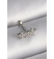 316L Çelik Gümüş Renk Zirkon Taşlı Yonca Tragus Piercing TJ-PR1255