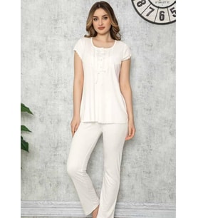Limissi 415 Kadın Kısa Kol Pijama Takımı (Ekru)