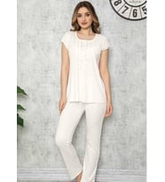 Limissi 415 Kadın Kısa Kol Pijama Takımı (Ekru)