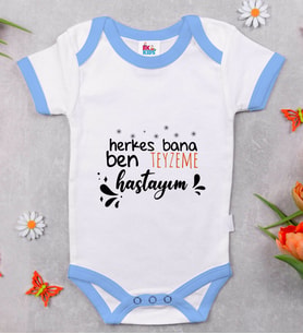 BK Kids Herkes Bana Ben Teyzeme Hastayım Tasarımlı Mavi Bebek Body Zıbın-1