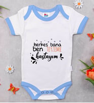 BK Kids Herkes Bana Ben Teyzeme Hastayım Tasarımlı Mavi Bebek Body Zıbın-1