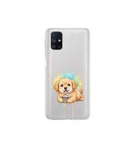 Samsung Galaxy M51 ile Uyumlu Splash Köpek Tasarımlı Şeffaf Silikon Kılıf