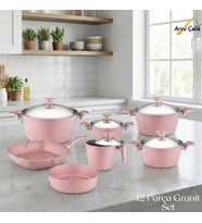 ARZU ÇELİK 12 Parça Granit Set Çelik Kapak - Pembe