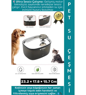Premium Evcil Hayvan Kedi Köpek Ultra Sessiz Temiz Su Pınarı Otomatik Filtreli Su Çeşmesi 2.5 Litre