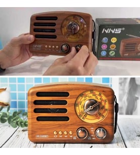 BY NEVSER® Küçük Boy Retro, Nostaljik, Ahşap Tasarım Bluetooth Hoparlörlü, Şarjlı, Taşınabilir Büyük Döndürülebilen Düğmeli FM/AM Destekli Radyo NS338