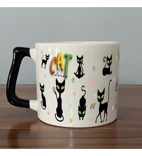 Cat Love Baskılı Siyah Kulplu D Kupa