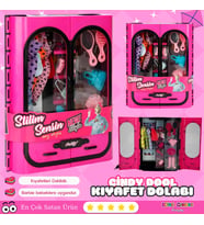 Cindy Doll Aksesuarlı Gardırop Pembe - Barbie Dolap - Barbie Giysi Dolabı - Barbie Gardırop - Gardro