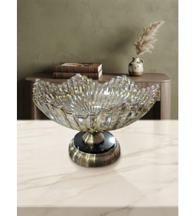 DEKORATİF METAL AYAKLI BRONZ CAM MEYVELİK ŞEKERLİK