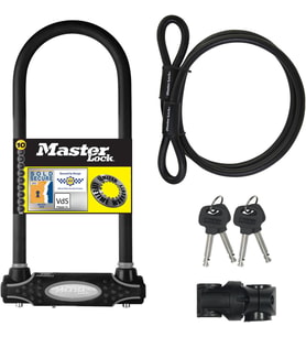 Master Lock U Kilidi, Döngü Kablosuyla [Tuş Kilidi] [Braketli] [Sertifikalı Bisiklet Kilidi - Güvenl