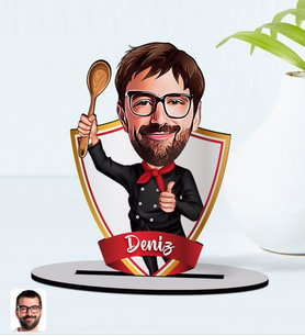 BK Gift Kişiye Özel İsimli Erkek Chef Karikatürlü Ahşap Biblo Model-1