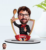 BK Gift Kişiye Özel İsimli Erkek Chef Karikatürlü Ahşap Biblo Model-1
