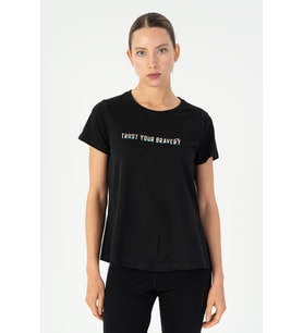 Maraton Regular Kadın Bisiklet Yaka Siyah T-shirt