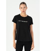 Maraton Regular Kadın Bisiklet Yaka Siyah T-shirt
