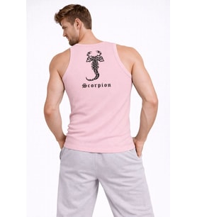 Erkek Fitilli Atlet Sıfır Yaka Slim Fit Arka Baskılı Spor Atlet - Pembe