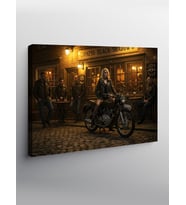 Kanvas Tablo Motosikletli Kadın Gece