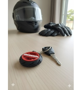 Honda Logolu Özel Tasarım Lastik Detaylı Motosiklet Anahtarlığı
