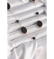 Pirinç Gold Renk Siyah Renk Oval Siyah Küp Detay Kadın Kolye (Karışık)