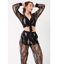 BRALET SÜTYEN TRANSPARAN GÖMLEK VE PANTOLON TAKIM SİYAH (MGP32486)