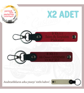 Motor Tutkunlarına, İsim Plaka ve B Rh (-) Kan Grubu Yazılı x2 Anahtarlık Hediye, Kırmızı-F Yeşil-SK