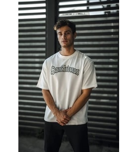 Erkek Kısa Kol Yazlık Tişört Bisiklet Yaka Baskılı Oversize T-Shirt - Beyaz
