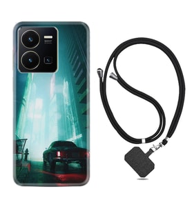 Vivo Y22 Kılıf Silikon Boyun Askılı İpli Desenli Silikon Night Cars 1619