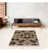 Geometrik Karo Desenli Dijital Baskı Yıkanabilir Kaymaz Taban Modern Salon Halısı ve Yolluk (Kahverengi)