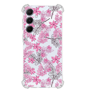 PrintiFy Samsung A55 Uyumlu Köşe Korumalı Floral Pembe Tasarımlı Şeffaf Silikon Kılıf