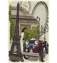fransa paris eyfel kulesi klasik araba turistik gezi sembol retro ahşap poster