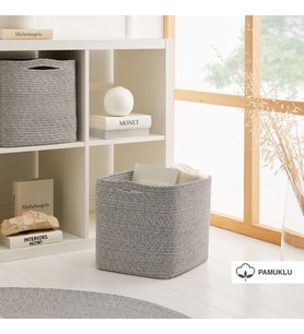 Ocean Home Textile Gri Kırçıllı Pamuklu Sepet 30 x 30 x 30 cm