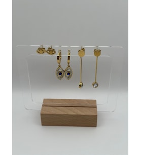 Arnes Jewelry Çelik Zirkon Taşlı Nazarlı Göz Detaylı 3 Çift Set Küpe