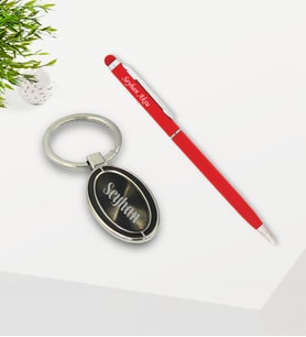 BK Gift Kişiye Özel Kırmızı Touchpen Tükenmez Kalem ve Metal Anahtarlık Hediye Seti