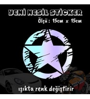 askeri old star yıldız ön arka cam uyumlu 2adet oto sticker - ışıkta renk değiştiren hologram sticker yapıştırma