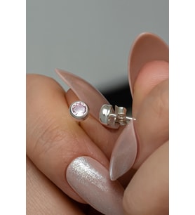 925 Ayar Gümüş Rodyum Kaplama Pembe Taşlı 5 mm Tektaş Küpe