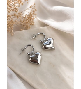 CM Jewelry Kalp Detaylı Gümüş Renk Çelik Küpe