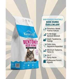 Kuzeylife Bentonit Kedi Kumu BabyPowder Parfümlü 20 Lt