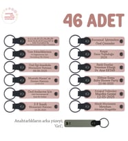 Eğitimciler Günü İçin Üzerinde İsim Yazılı Hatıra Anahtarlık 46’lı Set , Pudra & Gri