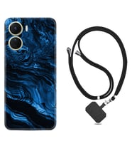 Vivo Y16 Kılıf Resimli Boyun Askılı İpli Desenli Silikon Blue MArble 1379