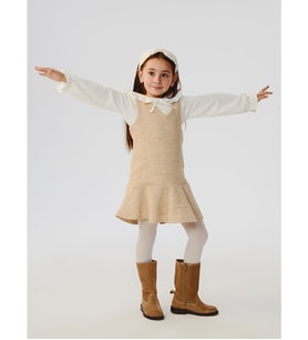 LCW Kids Bej V Yaka Kız Çocuk Elbise Ve Külotlu Çorap