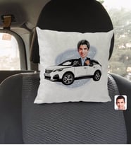 BK Gift Kişiye Özel Plakalı Erkek Peugeot 5008 Karikatürlü Kare Araç Koltuk Yastığı-1