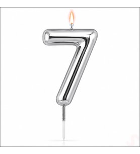 7 Rakam Mum Gümüş - 10 cm