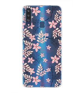 Samsung Galaxy A20s Uyumlu Kapak Floral Kırmızı Tasarımlı Şeffaf Silikon Kılıf