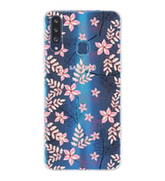 Samsung Galaxy A20s Uyumlu Kapak Floral Kırmızı Tasarımlı Şeffaf Silikon Kılıf