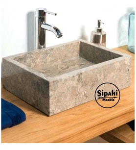 Sipahi Marble Gümüş Traverten Derin Kare Lavabo