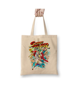 Street Fighter World Warrior Street Fighters Bez Çanta Uzun Saplı Alışveriş Çantası Plaj Çantası (Beyaz)