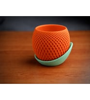 3D Baskı Küre Saksı - Kafes Dokulu İki Parçalı Dekoratif Saksı - Turuncu-Mint